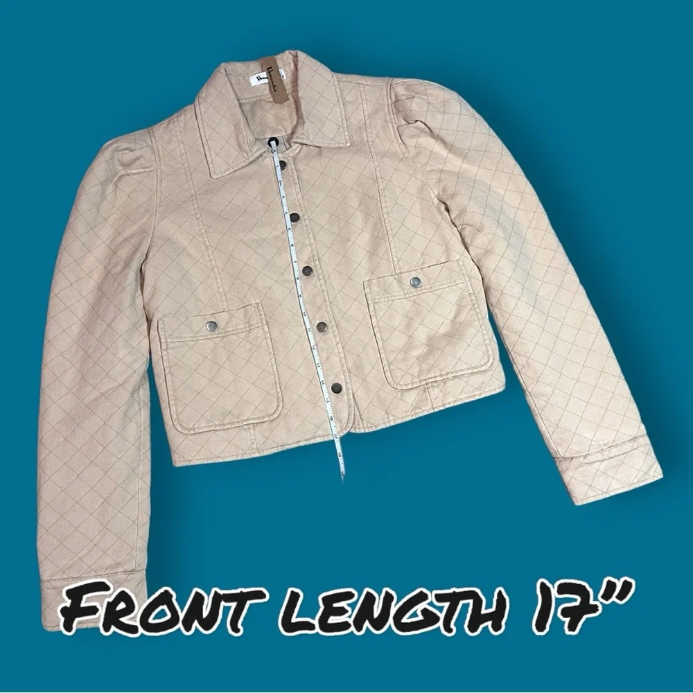 🎉HP🎉 NWT Vernacular Puff Sleeved Cropped Quilted Jacket in Cream. Size Large - Picture 6 of 16